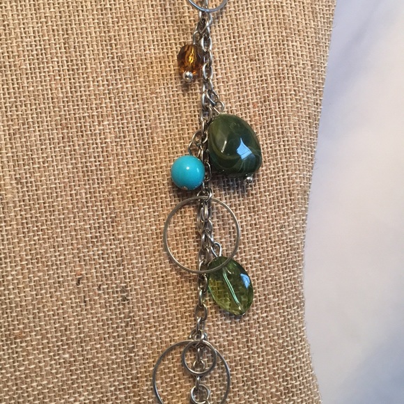 Long 34” zen stone Necklace with Earrings. Boho EUC - Picture 2 of 5